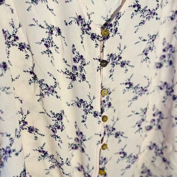 M Fasis Blouse Plus Size 3x Floral Button Up Pink Boho 3/4 Sleeve Front Tie NWT - Picture 3 of 8